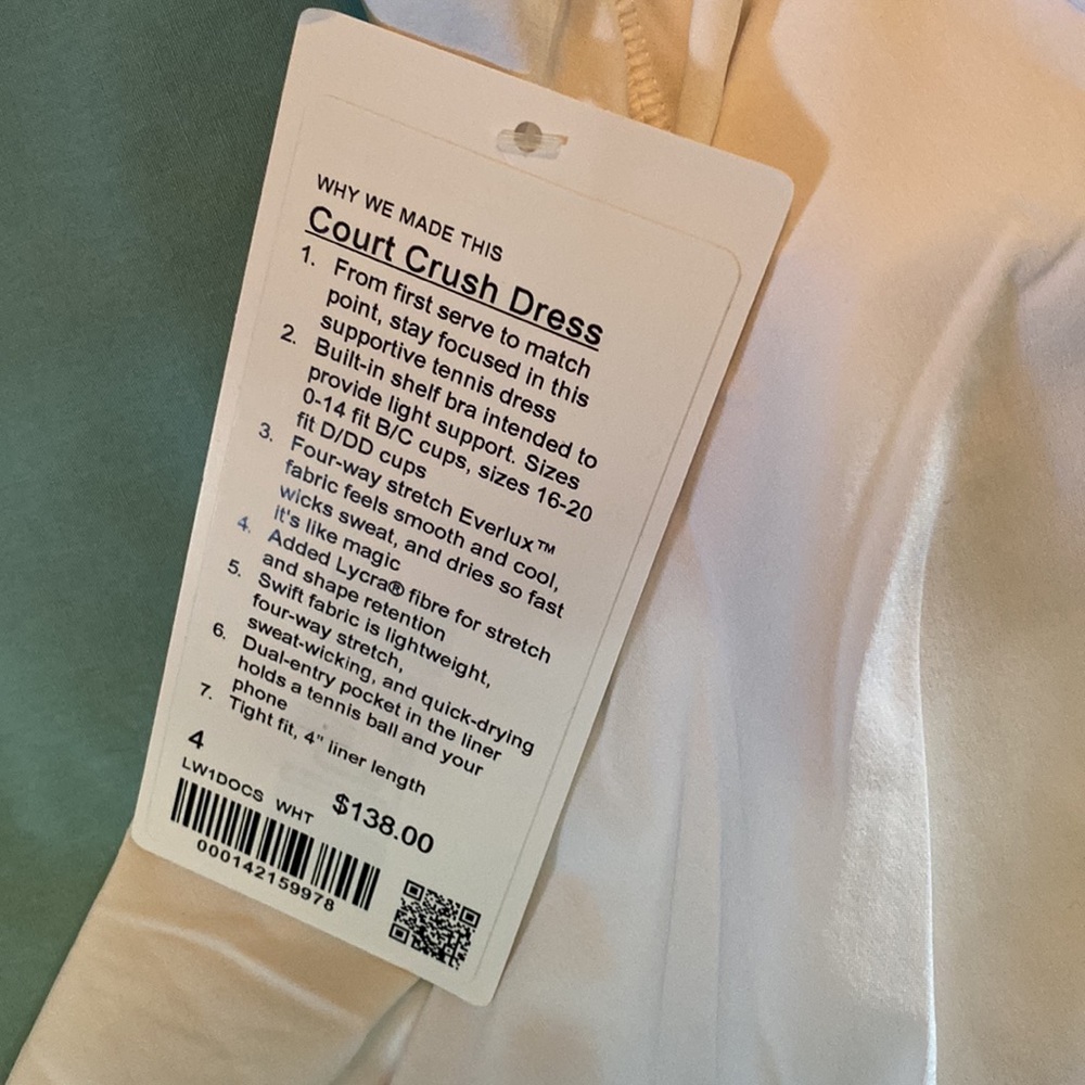 Lululemon White Court Crush Tennis Dress size 4 NWT - Picture 3 of 5